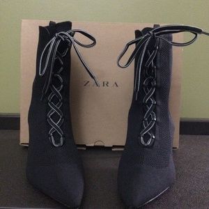 Fabric lace up booties